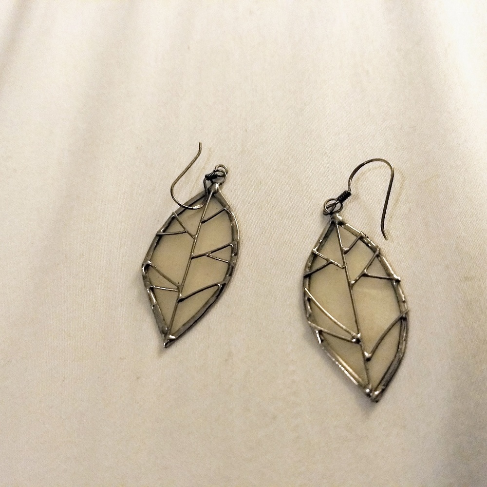 Cream and silver leaf earrings